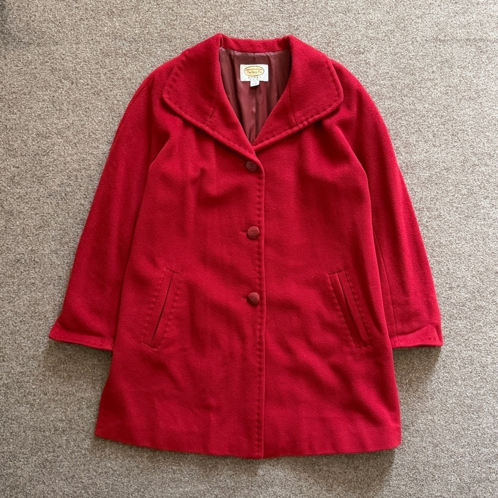 Talbots Red Wool Blend Pea Coat Womens 14 Button Front Whimsical Winter Overcoat